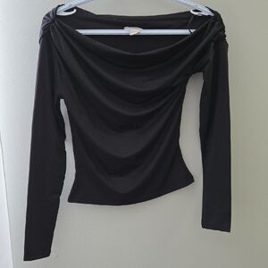 NWOT H&M Black Draped Long Sleeve Top